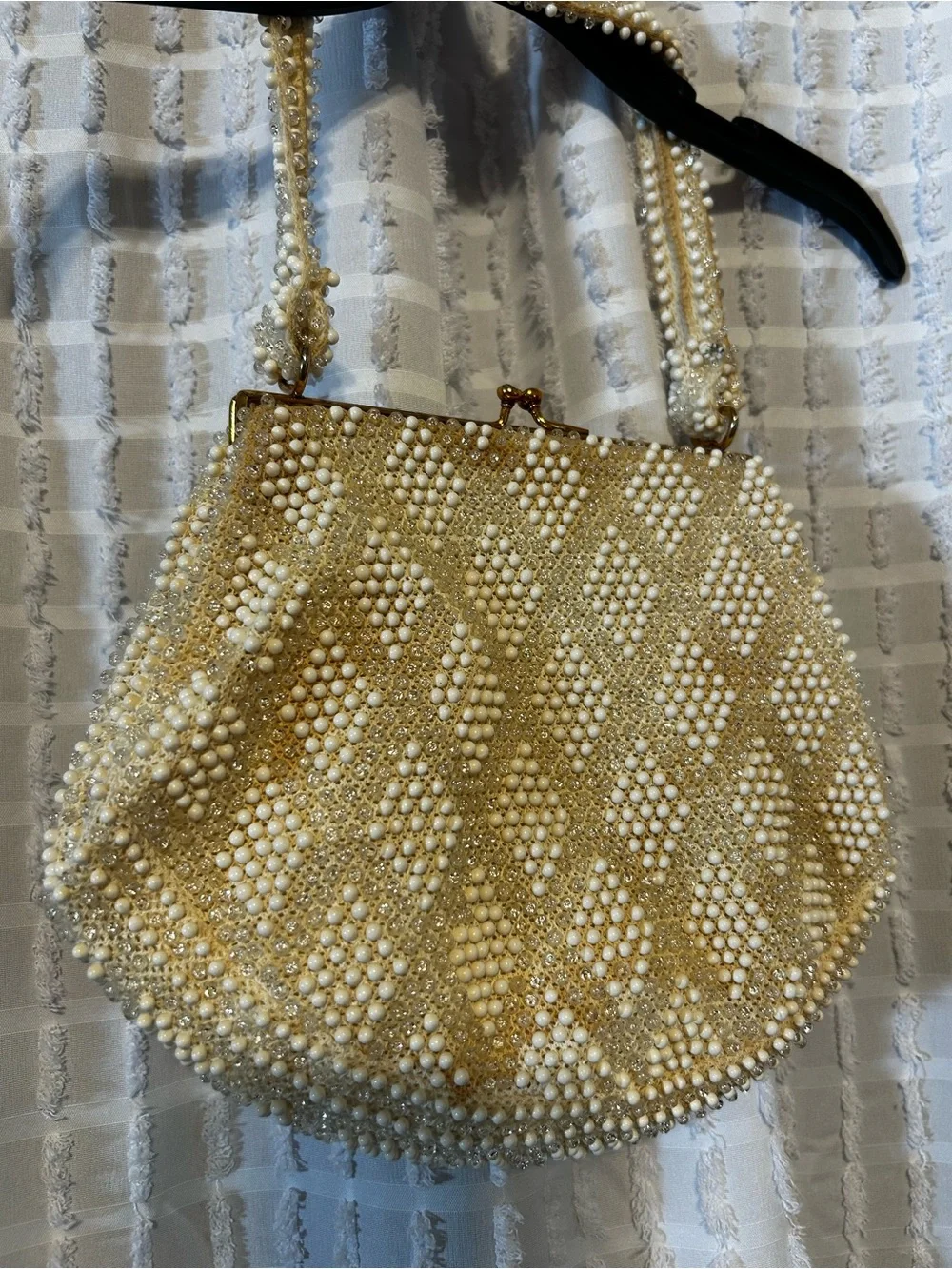 Corde’ Bead Pearl-Embellished pearl Evening Clutch w/coin purse